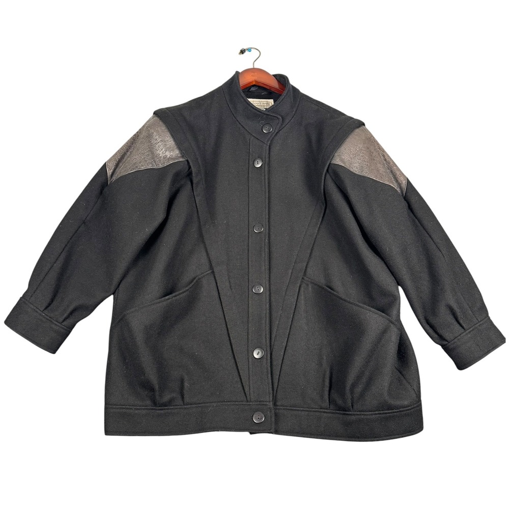 Bryant Park Mens Black 100% Pure New Wool Ostrich Leather Trim Jacket Coat 24